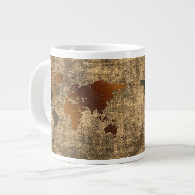 Grunge World Map on Parchment Jumbo Kopp för Soppa Jumbo Mugg (Framsida vänster)