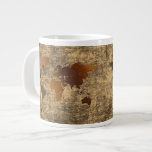 Grunge World Map on Parchment Jumbo Kopp för Soppa Mugg