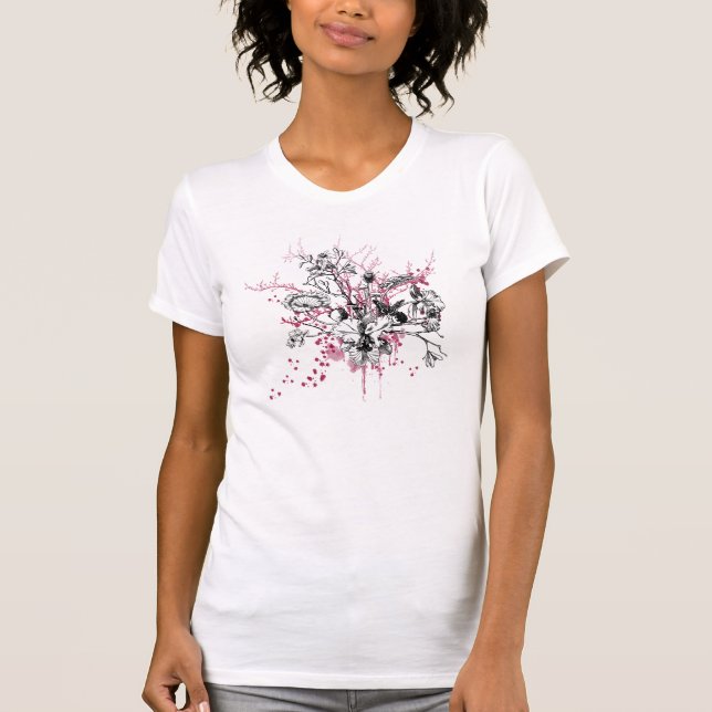 Grungeblommor Tee Shirt (Framsida)