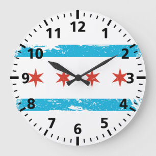 GrungeChicago flagga Stor Klocka