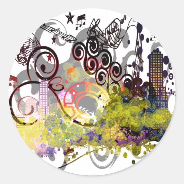 Grunged City Runt Klistermärke (Framsida)