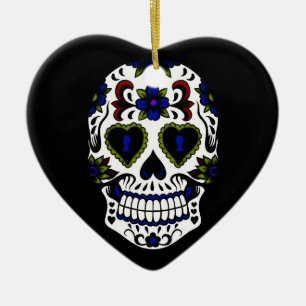 Grungeday of the deadblått & rött julgransprydnad keramik