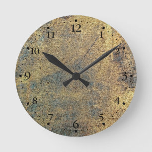 Grungegult & blått rostade Clockface 1 svart Rund Klocka
