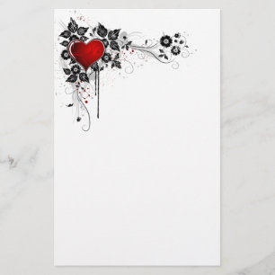 Grungehjärta och blommor brevpapper