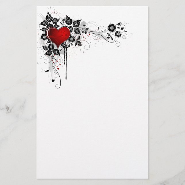 Grungehjärta och blommor brevpapper (Framsida)