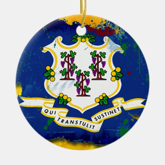 GrungestilConnecticut flagga Julgransprydnad Keramik (Framsidan)