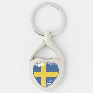 Grungesverigeflagga Twisted Heart Silverfärgad Nyckelring