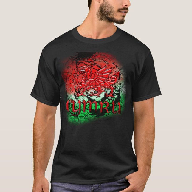 GrungeTShirt med den walesiska draken och Cymru Tee (Framsida)
