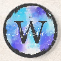 Grungey Blue Watercolor Monogram Calligraphy