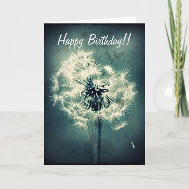 Grungey Dandelion Birthday Card Kort (Framsida)