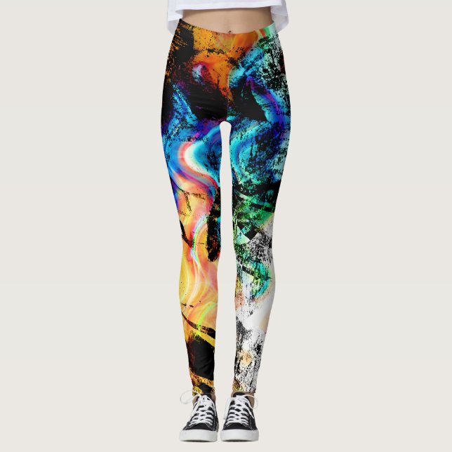 Grungey målar Splatterabstraktmönster Leggings (Framsida)