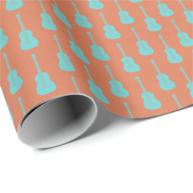 Grungig Akustisk Gitarr Polkadot grön orange Presentpapper (Rullad Hörn)
