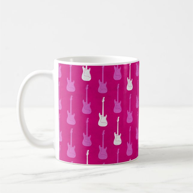 Grungig klassisk elgitarr prickig rosa vit kaffemugg (Vänster)