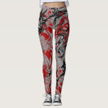 Grungy abstrakt konst för orientaliska leggings<br><div class="desc">Orientalisk damasker för Yoga för idrottshall för sport för kvinnor för brytningdrakar Grungy abstrakt konst utskrivaven i grå röd svart</div>