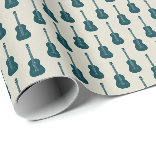 Grungy Akustisk Gitarr Polkadot blå kräm Presentpapper (Rullad Hörn)