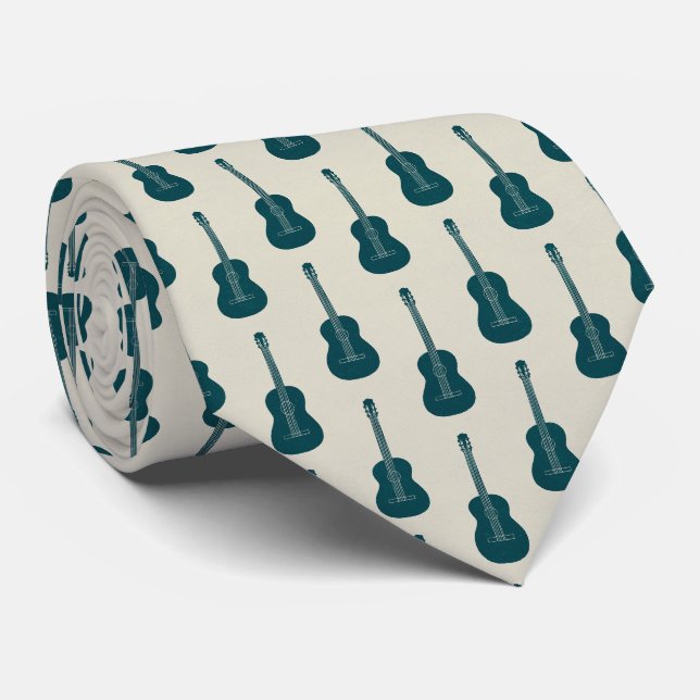 Grungy Akustisk Gitarr Polkadot blå kräm Slips (Rullad)