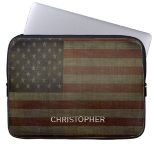 Grungy American Flagga med Linen Avslutar och Namn Laptop Fodral