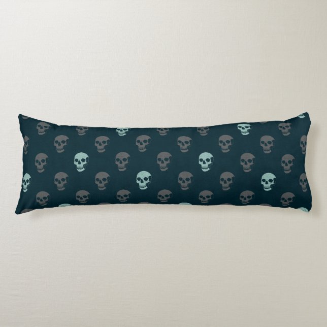 Grungy Anatomical Skull Polkadots navy mint grått Kroppskudde (Framsidan)