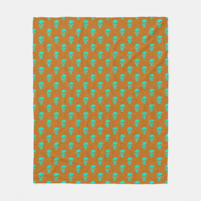 Grungy Anatomical Skull Polkadots orange grönt Fleecefilt (Framsidan)