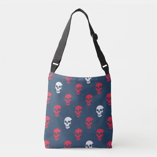 Grungy Anatomical Skull Polkadots röd, vit Axelväska (Framsida)