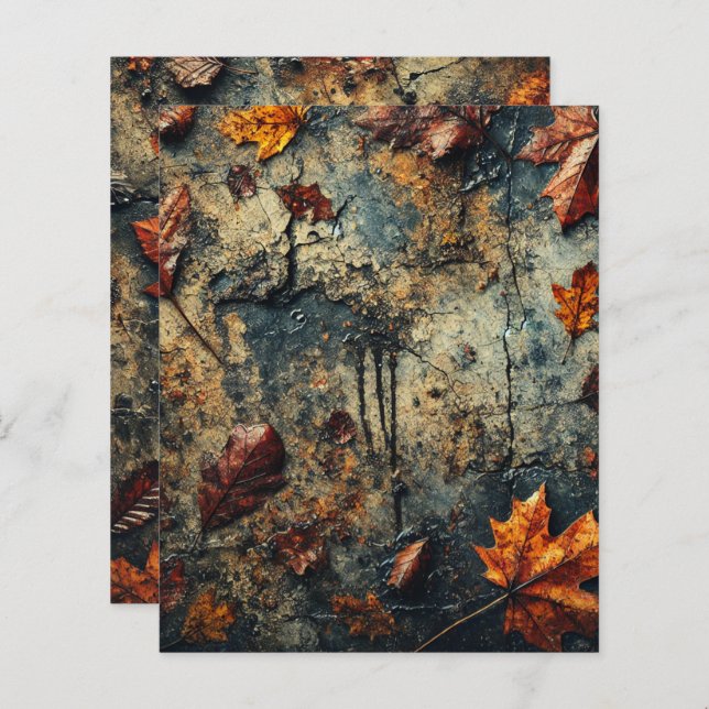 Grungy Autumnal Leafy Conodity Scrapbook Papper (Fram/baksida)