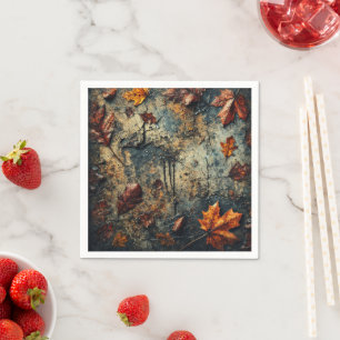 Grungy Autumnal Leafy Cracks Concrepage Decoupage Pappersservett