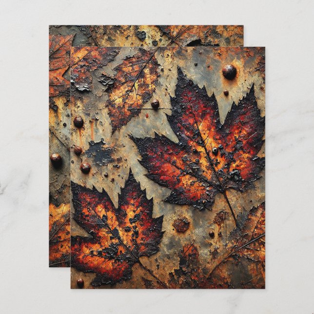 Grungy Autumnal Rusty Metall Scrapbook Papper (Fram/baksida)