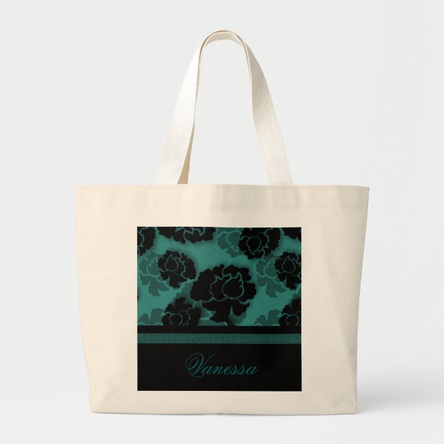 Grungy Blommigt Decadence Bag, Teal Jumbo Tygkasse (Framsidan)