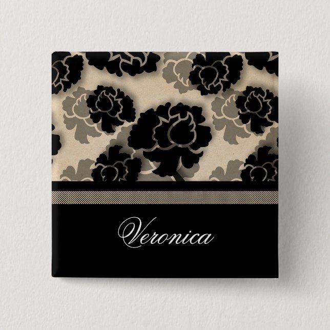 Grungy Blommigt Decadence Button, Ivory Beige Knapp (Framsida)