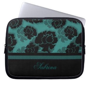Grungy Blommigt Decadence Electronics Bag, Teal Laptop Sleeve