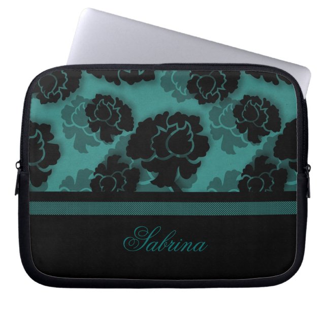 Grungy Blommigt Decadence Electronics Bag, Teal Laptop Sleeve (Framsidan)