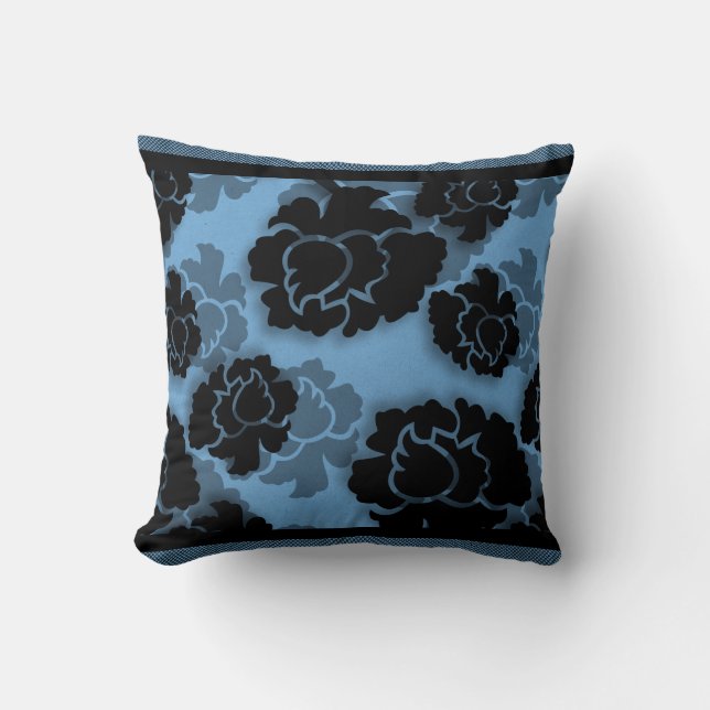 Grungy Blommigt Decadence Pillow, Blue Kudde (Framsida)