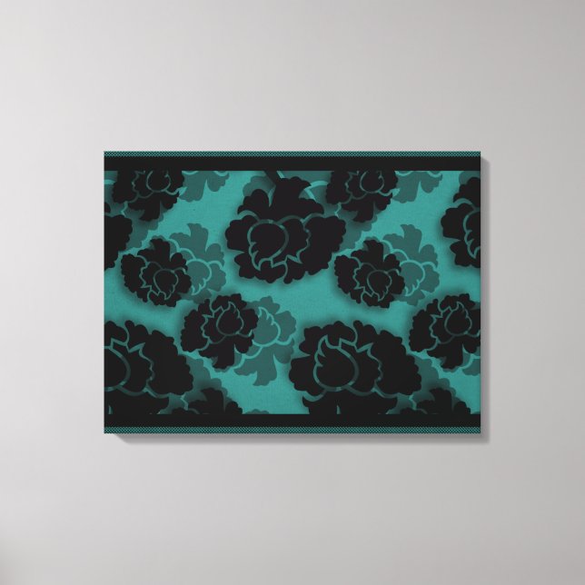 Grungy Blommigt Decadence Wrapped Canvas, Teal Canvastryck (Framsida)