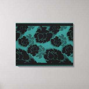 Grungy Blommigt Decadence Wrapped Canvas, Teal Canvastryck
