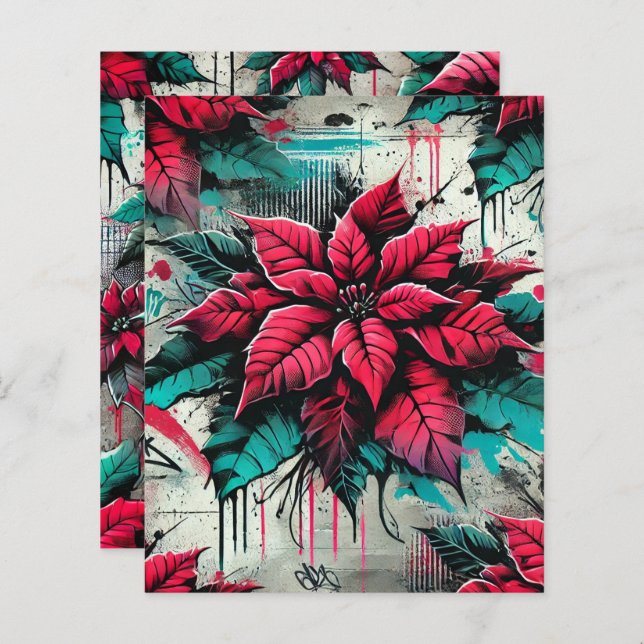 Grungy Blommigts Poinsettia Graffiti Scrapbook Pap (Fram/baksida)