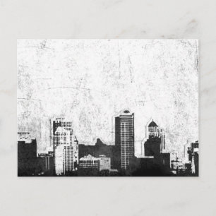 Grungy city-bakgrund i svartvitt vykort