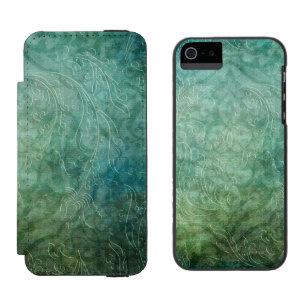 Grungy Embossed Teal Blue Damask