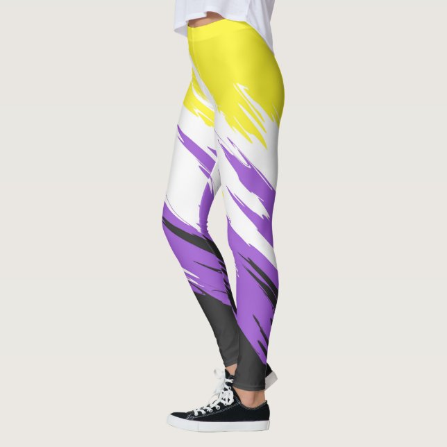 Grungy Funky ZigZag Abstrakt Icke-binärt Pride Fla Leggings (Vänster)