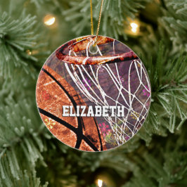 Grungy Girly Basketball och ring hennes namn Julgransprydnad Keramik