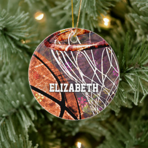 Grungy Girly Basketball och ring hennes namn Julgransprydnad Keramik