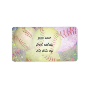 Grungy Girly Softball Adressetikett