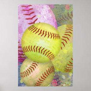 Grungy Girly Softball Poster