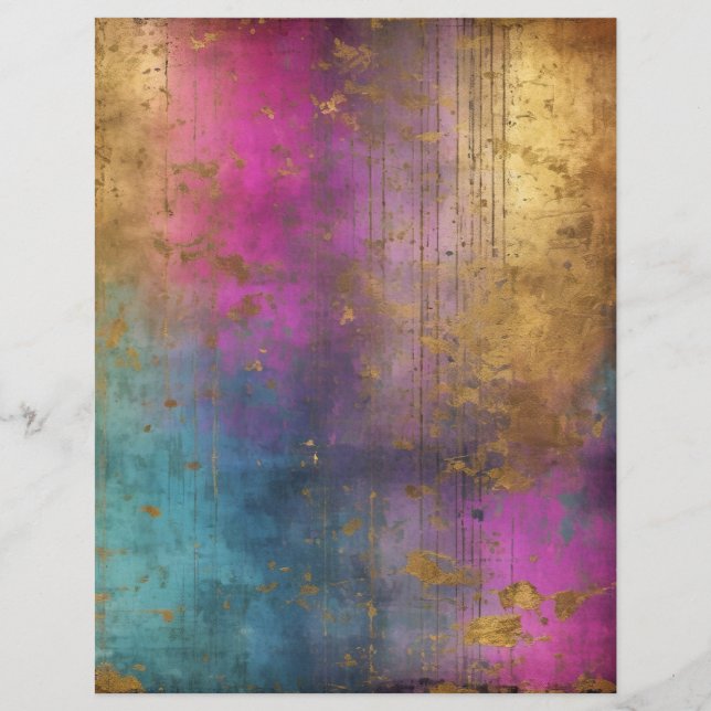 Grungy Glam Rosa Turquise Guld Scrapbook Papper (Framsida)