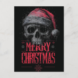 Grungy Gothic Skull med en stressad Santa Hat Helg Vykort