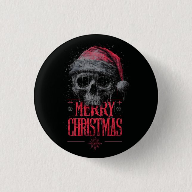 Grungy Gothic Skull med en stressad Santa Hat Knapp (Framsida)