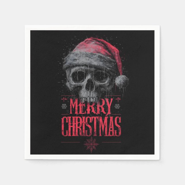 Grungy Gothic Skull med en stressad Santa Hat Pappersservett (Framsidan)