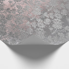 Grungy Grått Rosa ros Silver Powder  Blommigt Presentpapper