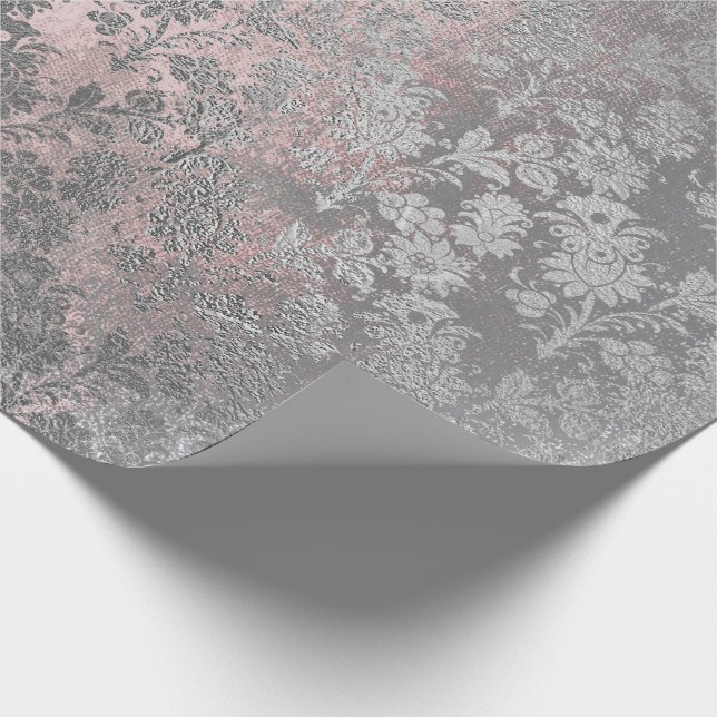 Grungy Grått Rosa ros Silver Powder  Blommigt Presentpapper (Hörn)
