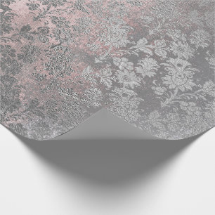 Grungy grått rosa rossilver pudrar rodna blommigt presentpapper