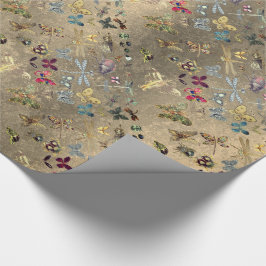 Grungy Guld Meadow Butterfly Insekter Gems Diamond Presentpapper